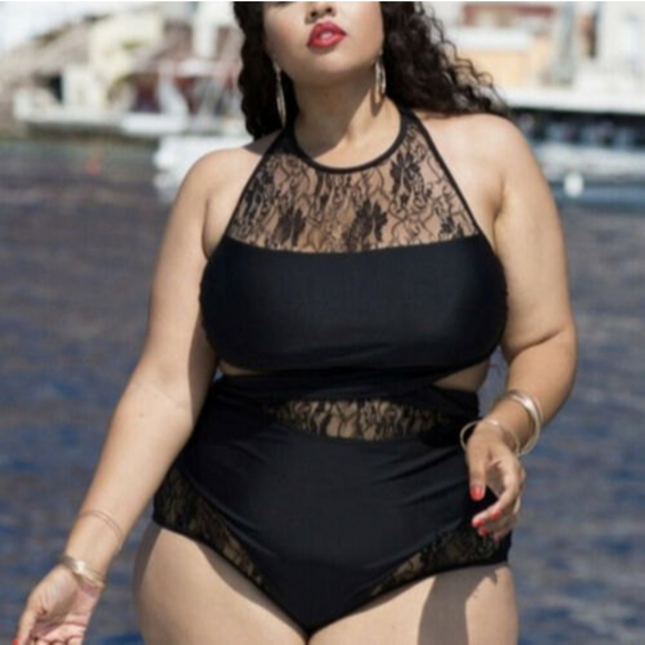 Swimsuits For All Other - GabiFresh Electra Black Crochet One Piece Swimsuit Plus Size 20 D/DD Monokini